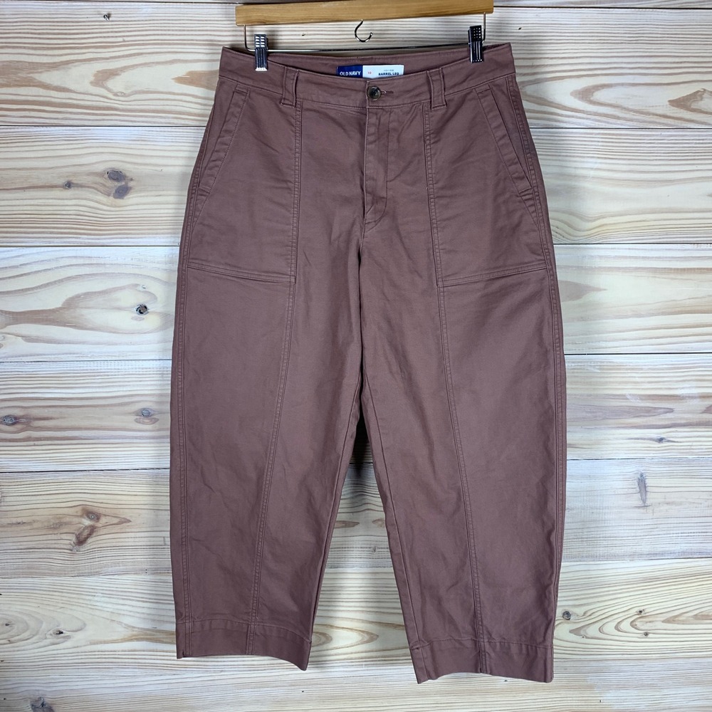 Old Navy Barrel Leg Pants Womens 10 Brown High Rise Utility Neutral Earthy